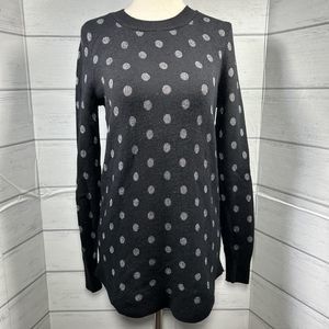LOFT Women's Dotted Shirttail Pullover Knit Sweater Crew Wool Black Size Small